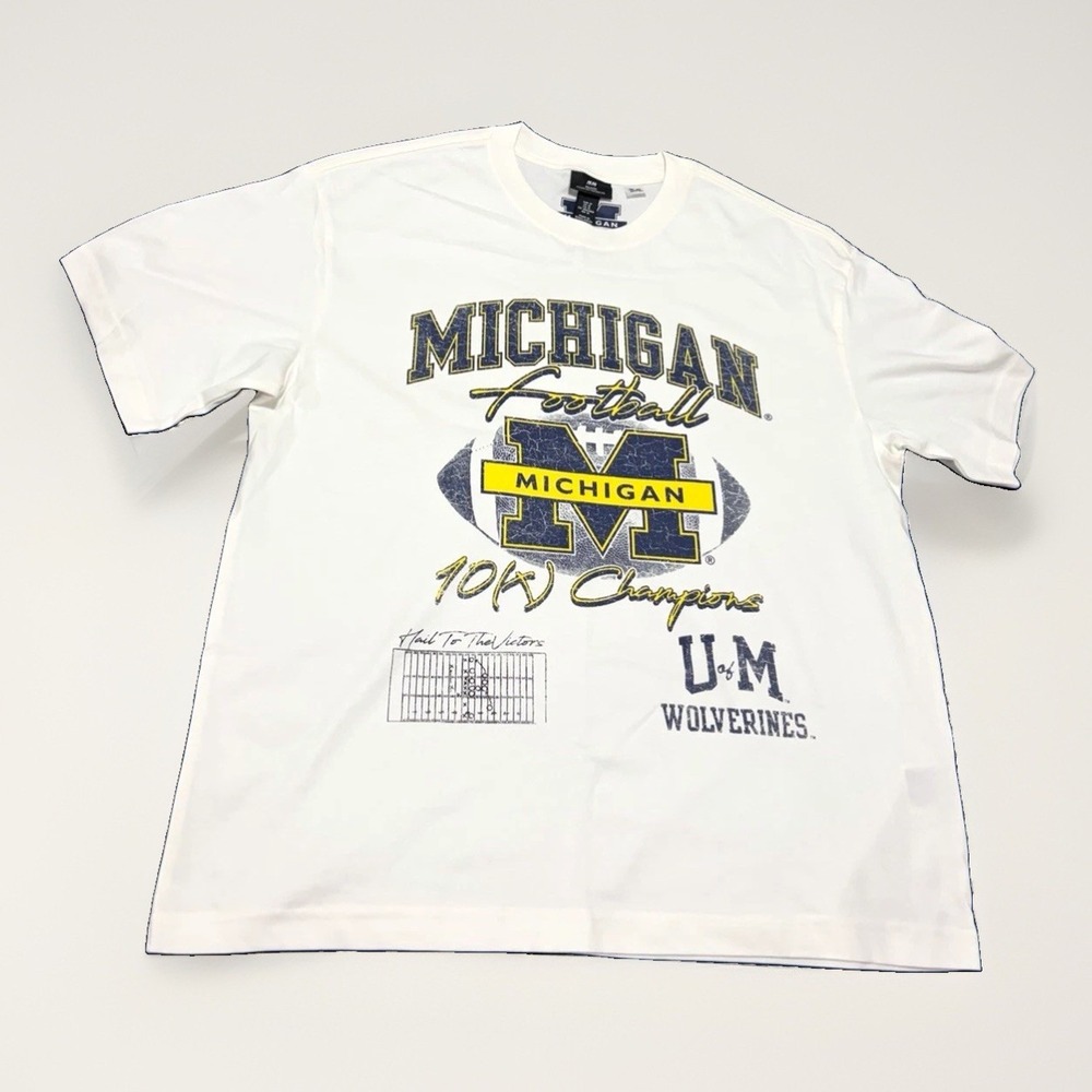 H&M Michigan Wolverines Football T-Shirt Men's M White Blue Yellow